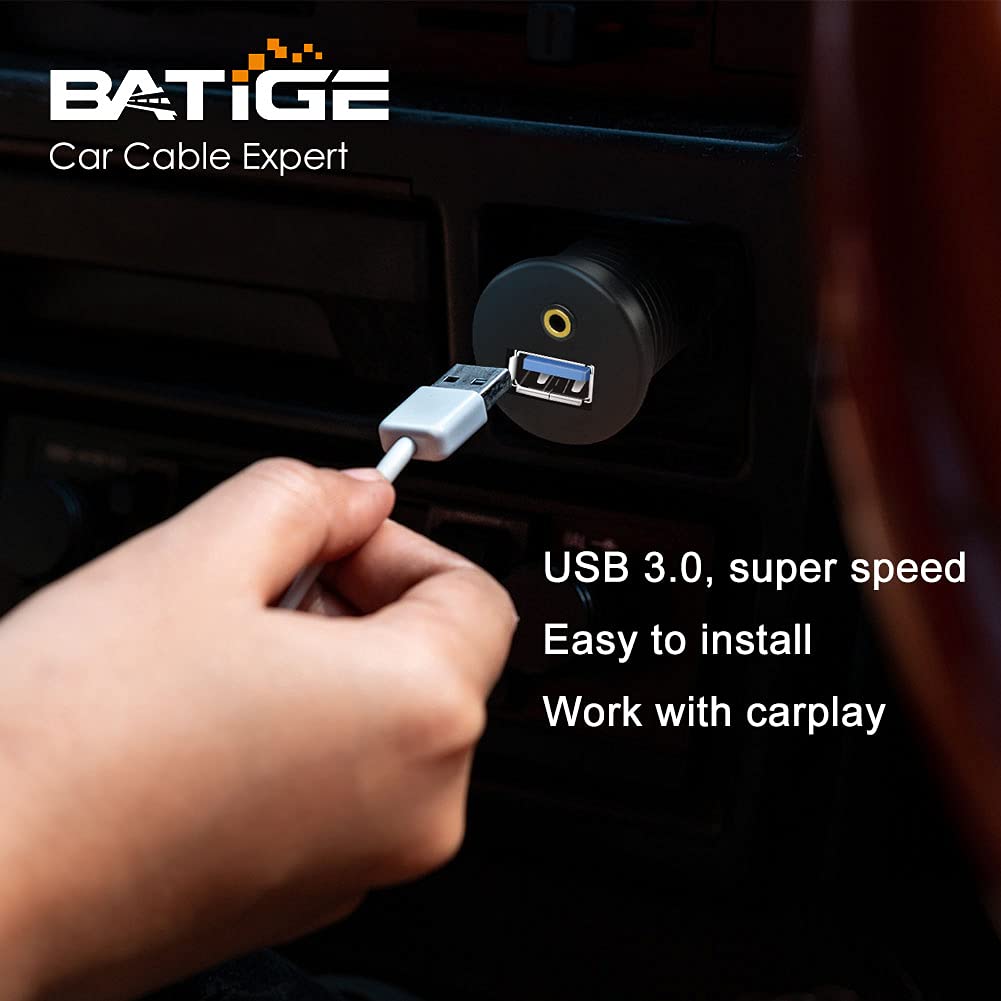 Batige 2 Pack Usb 3.0 & 3.5Mm Car Mount Flush Cable 3.5Mm + Usb3.0 Aux Extension Dash Panel Waterproof Mount Cable For Car Boat And Motorcycle   3Ft
