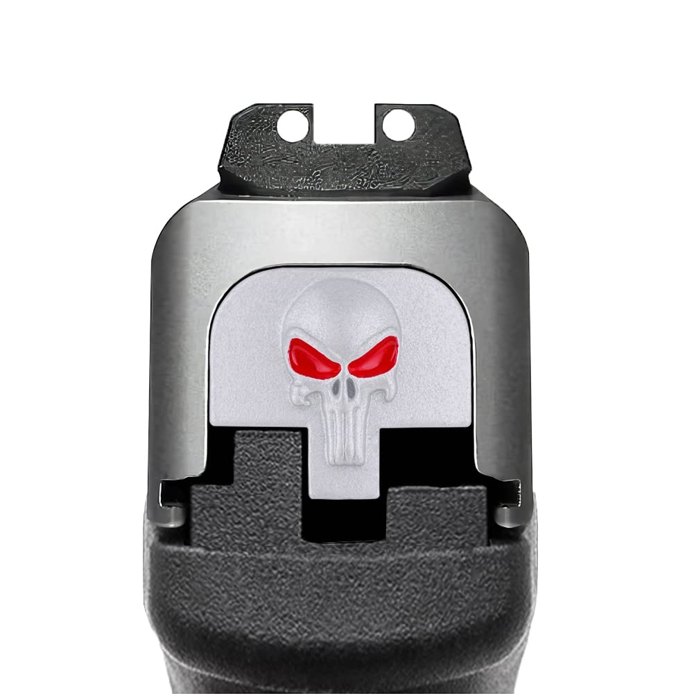 3D Aluminum Rear Cover Slide Back Plate For Smith And Wesson Sd9 Sd9Ve Sd40 Sd40Ve 9Mm/.40 Accessories, Silver Skull Red Eyes