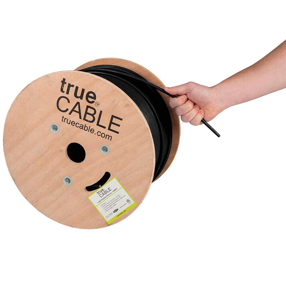 Truecable Cat6 Plenum Shielded (Cmp), 1000Ft, Black, 23Awg Solid Bare Copper, 550Mhz, Poe++ (4Ppoe), Etl Listed, Overall Foil Sh