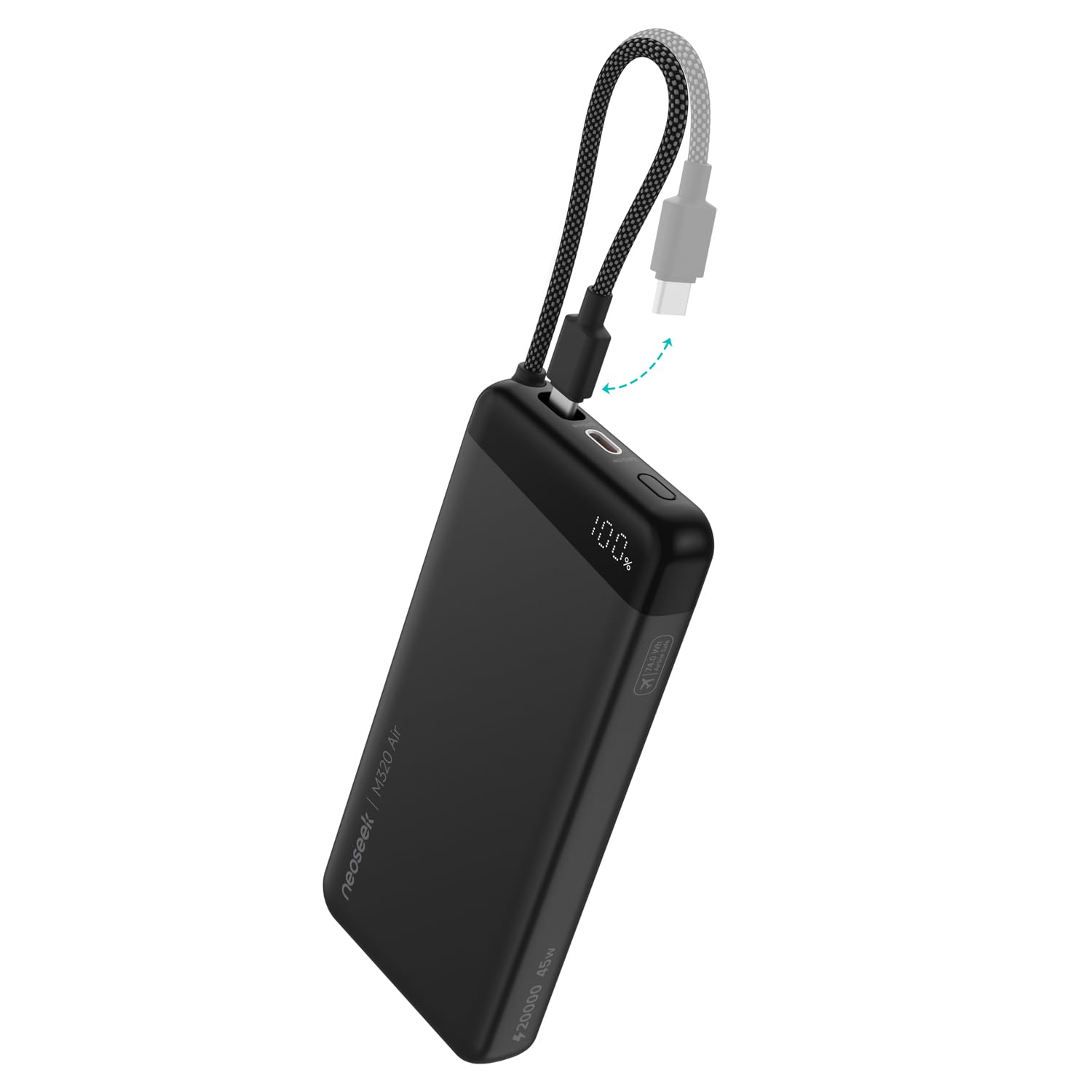 Neoseek Ultra-Thin 20,000mAh Power Bank, 45W Max Fast Charging Battery Pack, Built-in USB-C Cable for iPhone 17/16 Series, Galax