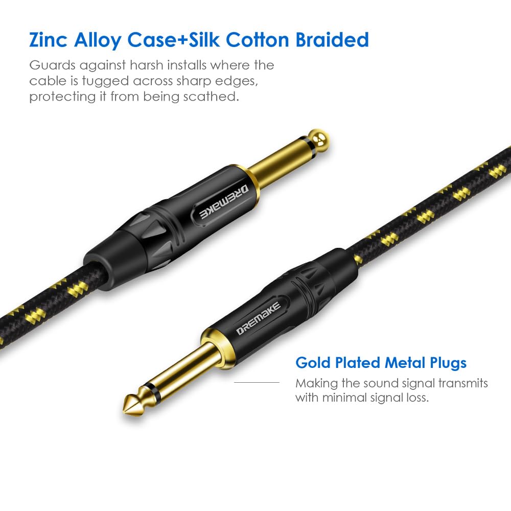 Dremake 6Ft Jack 6.35Mm Ts 1/4 Inch Male To 1/4 Inch Male Guitar Cable 6.35Mm Quarter Inch Audio Guitar Instrument Speaker Cord