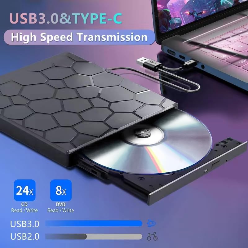External Cd/Dvd Drive For Laptop, Portable Dvd Player For Laptop, 8 In 1 Usb 3.0 Cd/Dvd Rom +/ Rw Cd Burner,Cd Drive External Us