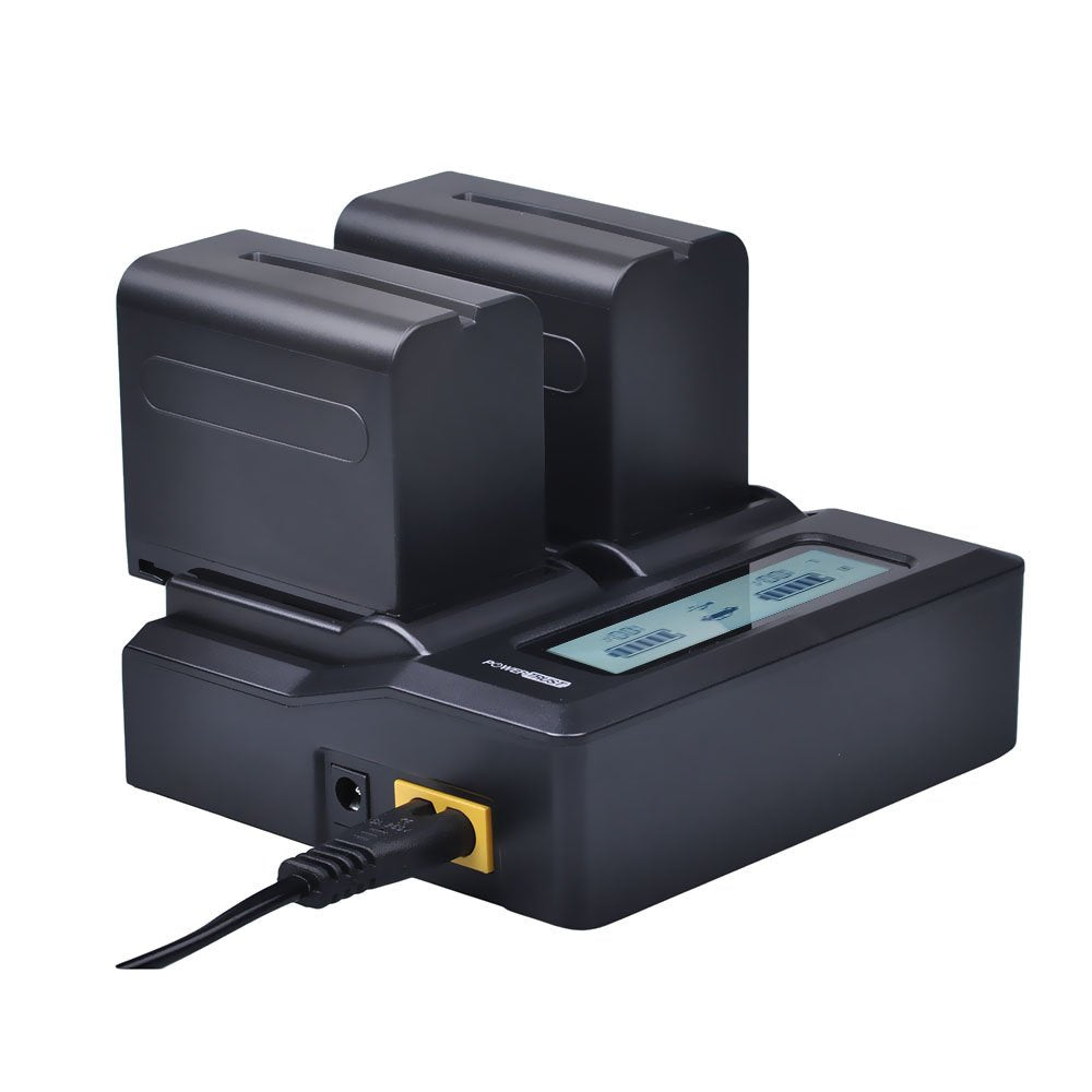 Powertrust 2 Pack 7200Mah Np F970 Np F960 Battery And Lcd Dual Fast Battery Charger For Sony Np F550 Np F570 Np F750 Np F770 Np 