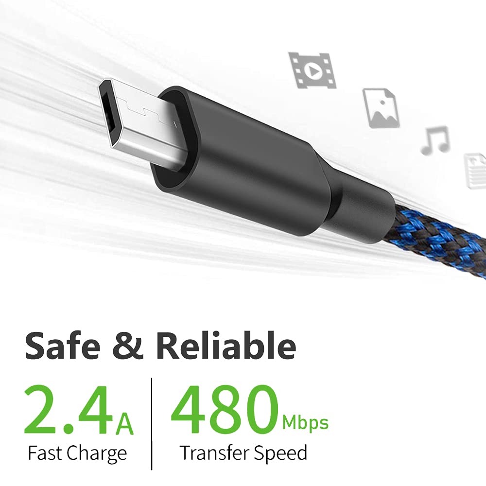 Micro Usb Cable, 3Pack 6Ft Android Charger Cord Long Braided Sync Fast Charging Cables Compatible With Samsung Galaxy S6 S7 Edge