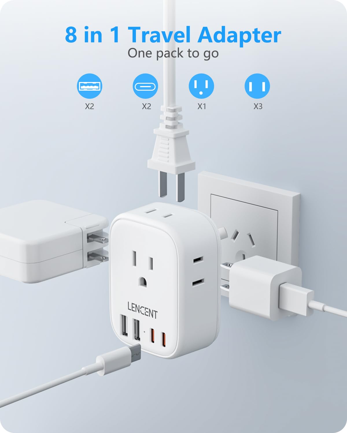 Lencent Australia New Zealand Power Plug Adapter, Australian Travel Adaptor With 4 Outlets, 4 Usb Charger(2 Usb C Port), Type I