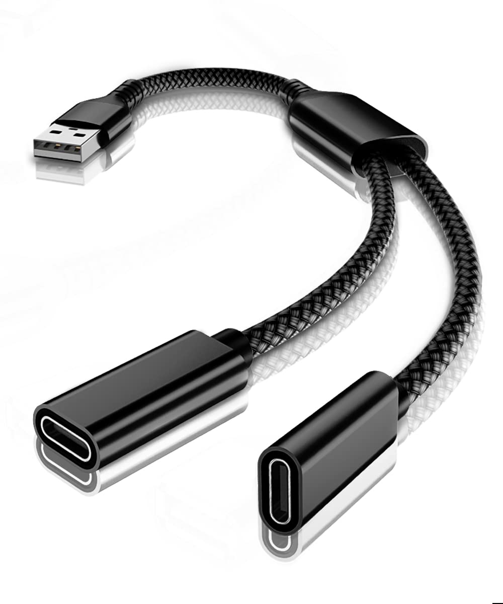 Elebase USB Male to Double USB C Female Adapter,Type A Charger Cable Dual Two Splitter for iPad 8th 9th 10th Air 4th 5th Mini 6t