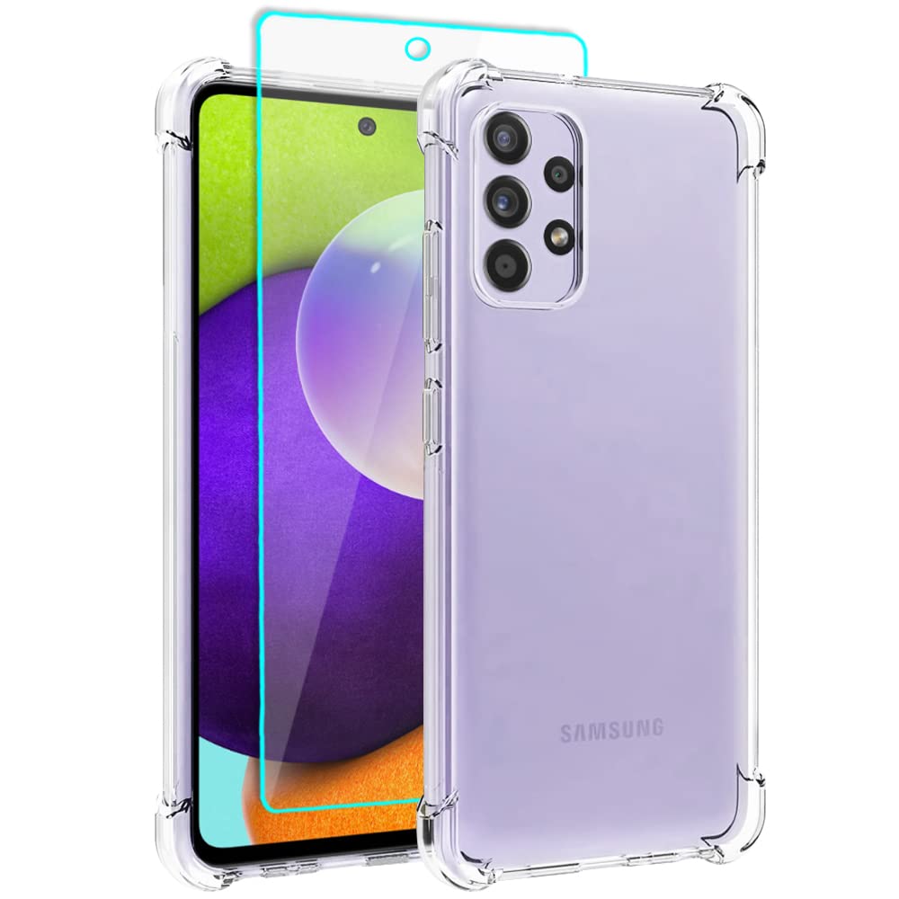 For Samsung A52 Case, Galaxy A52 5G Case With Screen Protector, Shockproof Crystal Clear Slim Soft Silicone Tpu Protective Phone