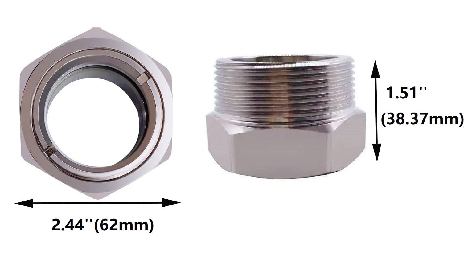 Compressor Oil Sight Glass 2 Inch Npt Male Hex Head Stainless Steel Oil Sight Glass Oil Liquid Level Gauge Sight Glass Oil Indic