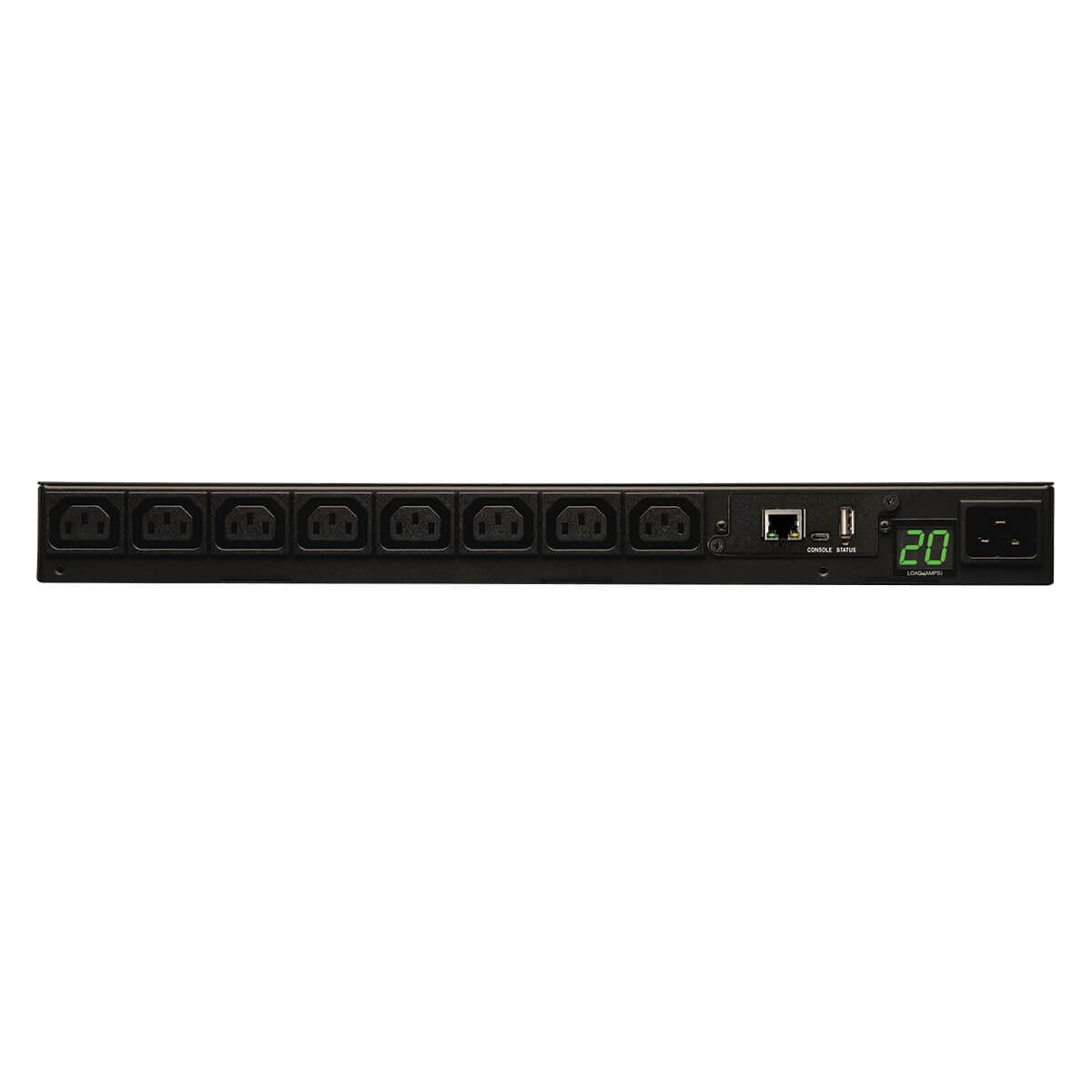 Tripp Lite Monitored PDU, 8 Outlets (C13), 208/220/230/240V, C20/L620P Adapter, 3.23.8kW, 8 ft. Cord, 1U RackMount SinglePha