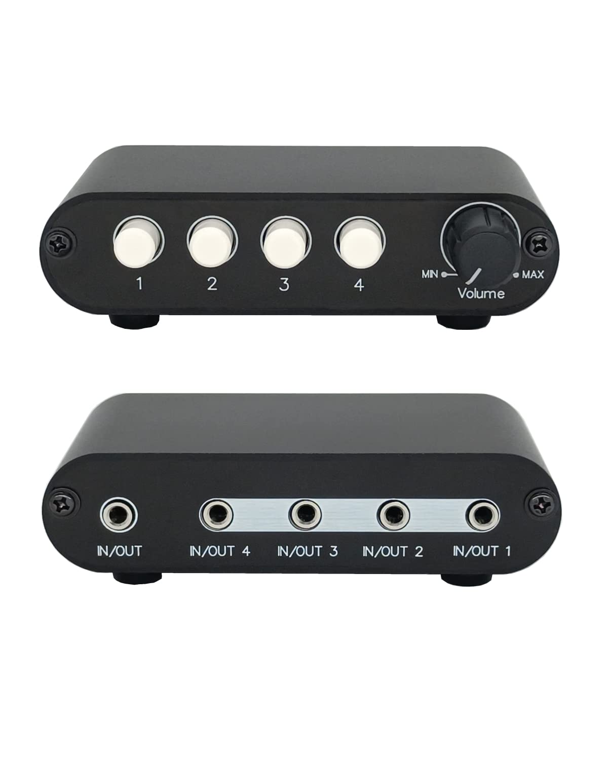 Tenealay 4 Way 3.5Mm Stereo Audio Switch Input Signal Source Switcher Selector Splitter Box With Line Volume Controller (4 In 1