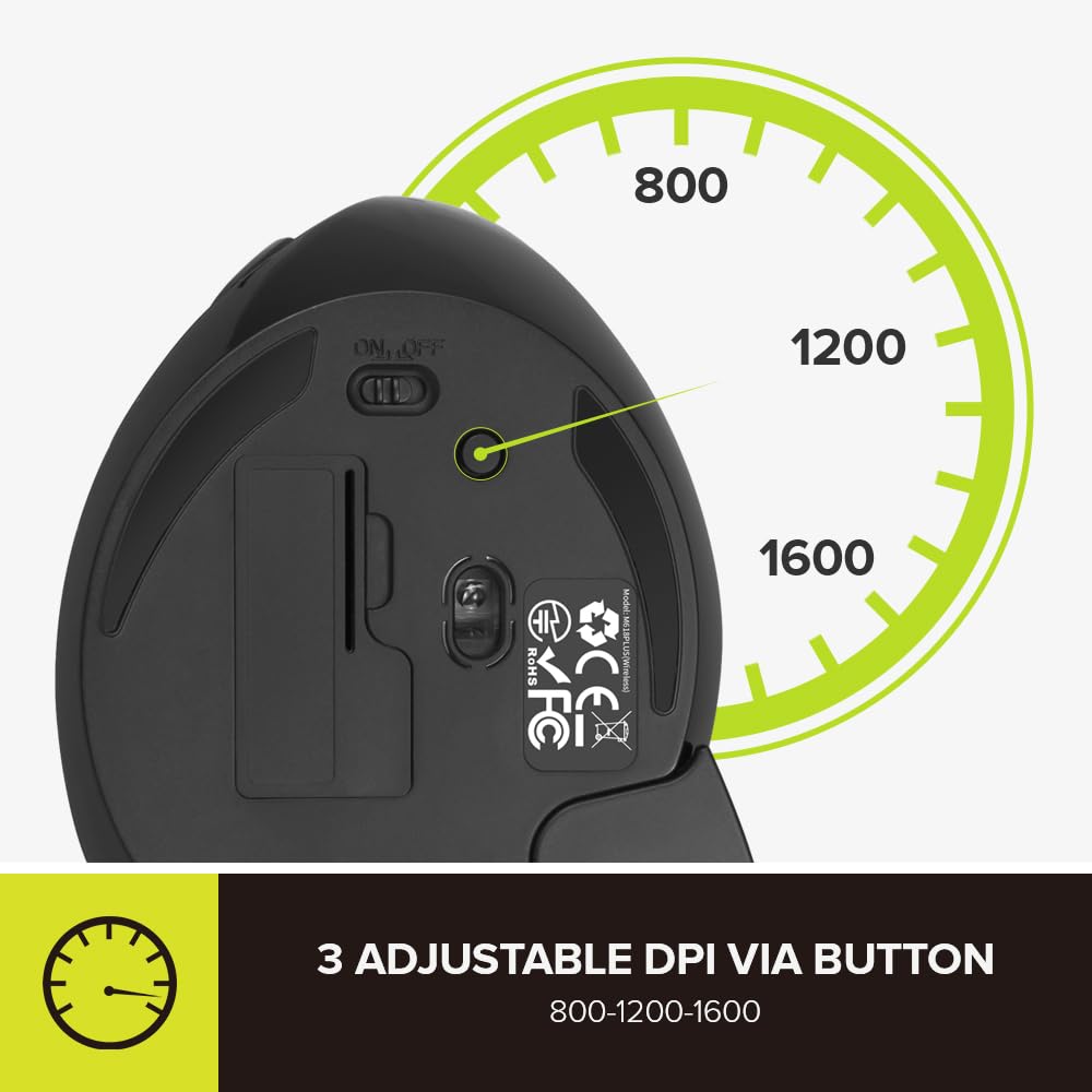 Delux Wireless Ergonomic Vertical Mouse   2.4G With Usb Receiver, Silent Clicks, 1600 Dpi, 6 Buttons, Removable Wrist Rest, For