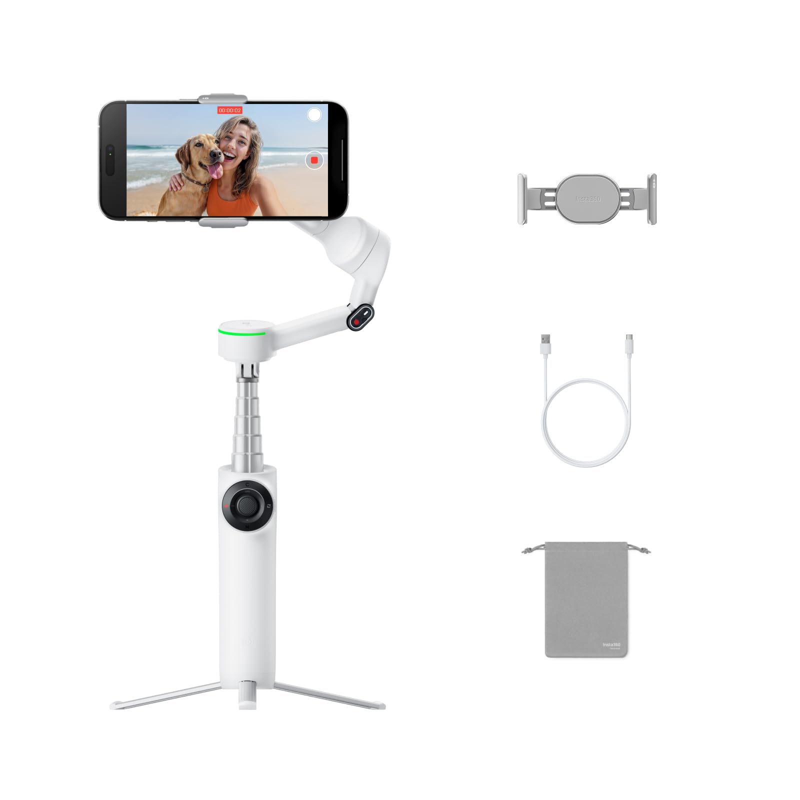 Insta360 Flow 2 Pro White - Industry-First AI Phone Gimbal with Apple DockKit, Pioneering 360 Pan Tracking, Free Tilt, Built-in 