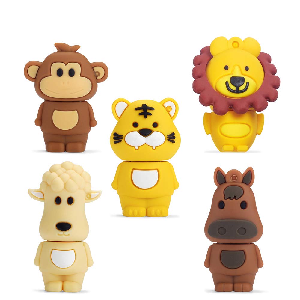 16Gb Usb Flash Drive Pack Of 5 Pcs, Borlterclamp Cute Animal Pattern Usb Drive Thumb Drive Memory Stick, Gift For Students And Children