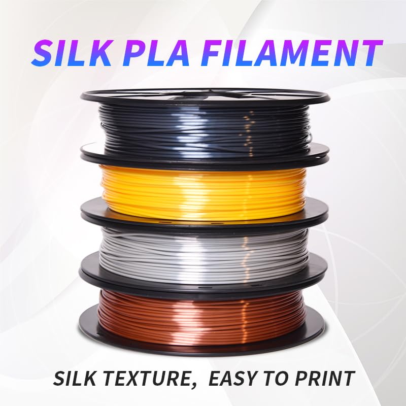 Rambery 3D Printer Filament Silk Pla Filament 1.75Mm Silver Gold Copper Grey, 200G X 4 Spools Shiny Metallic 3D Printing Filamen