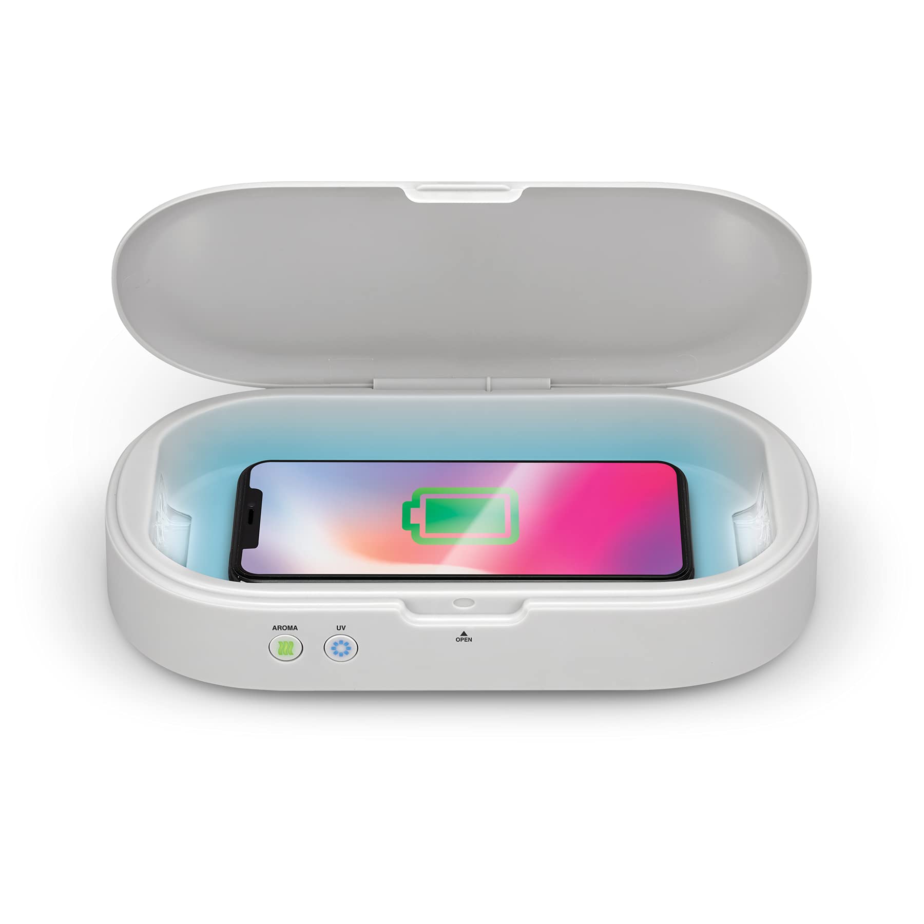 iLive UV LED Sanitizer Box with Aromatherapy & Wireless Charging, Rechargeable Ultraviolet Light Sanitizing for Small Items, Gre
