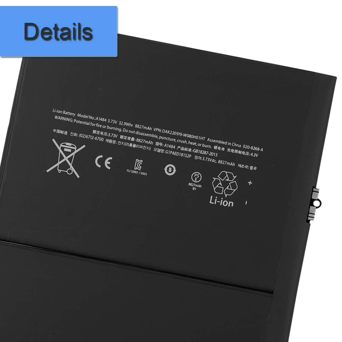 E Yiiviil Li Polymer Replacement Battery A1484 6712 6700 Compatible With Apple Ipad Air A1475,A1474,Ipad 5, Ipad 9.7 A1822,A1823