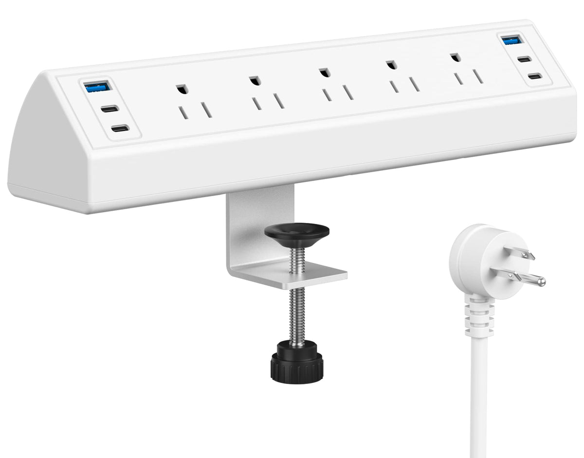 Desk Clamp Power Strip Usb C,Under Desk Mount Power Station,40W Fast Charging In Total,5 Outlets,6Ft Cord,Fits 1.6-Inch Tabletop