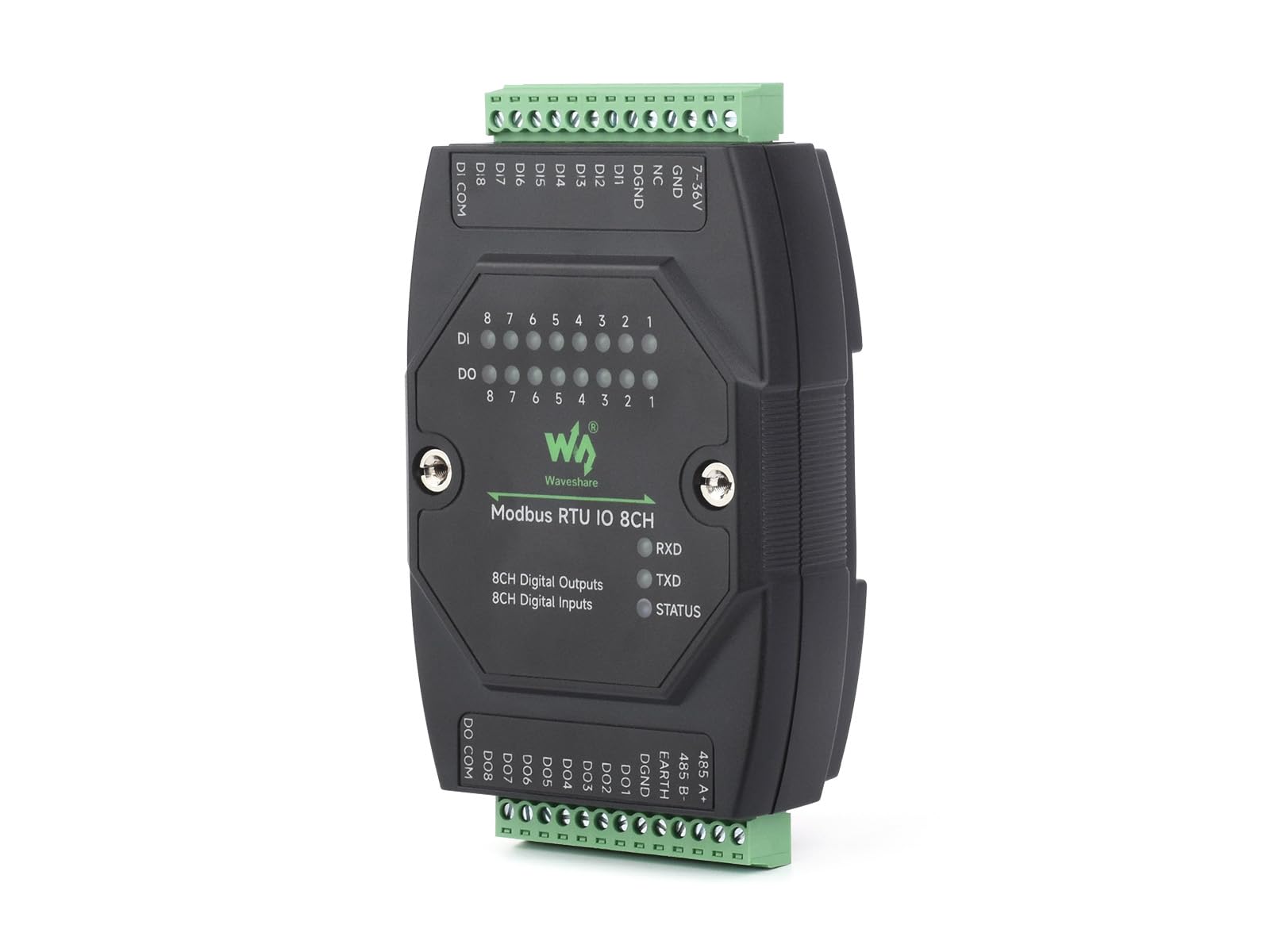 Waveshare Industrial 8 Ch Digital Input & Output Module, Dc 7~36V Wide Voltage Power Supply, Modbus Rtu Protocol, Multiple Isola
