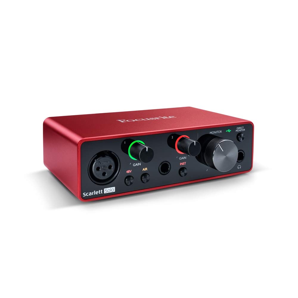 Focusrite Scarlett Solo 3Rd Gen Usb Audio Interface Bundle With 25 Feet Xlr Male To Xlr Female Microphone Cable, And Pop Filter