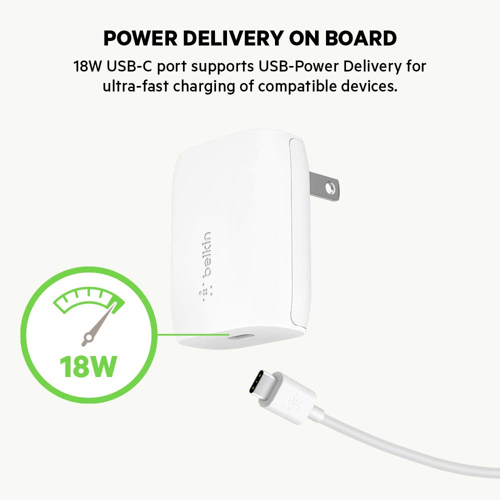 Belkin Usb C Wall Charger 18W (Iphone Fast Charger For Iphone 11, 11 Pro, 11 Pro Max, Xs, Xs Max, Xr, X, 8, 8 Plus, Ipad Pro 10.