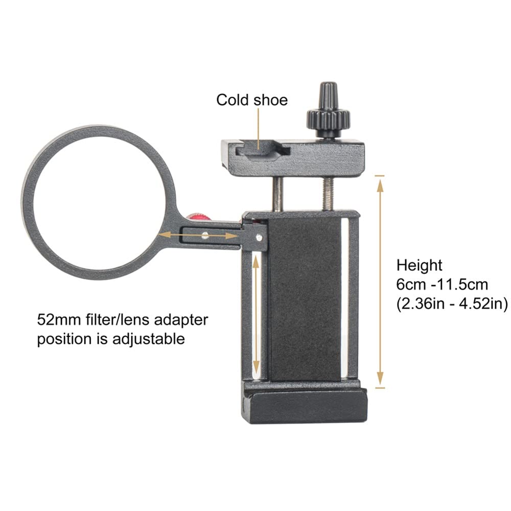Came Tv Aluminum Phone Tripod Mount W 52Mm Adapter For Filter And Lens W Cold Shoe Mount,Adjustable Clamp For Iphone 14 13 12 Pr