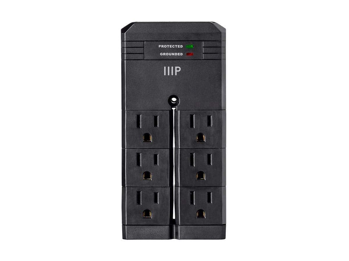 Monoprice 115876 6 Outlet Rotating Power Surge Protector Wall Tap   Black | Ul Rated 2,160 Joules With Grounded And Protected Li