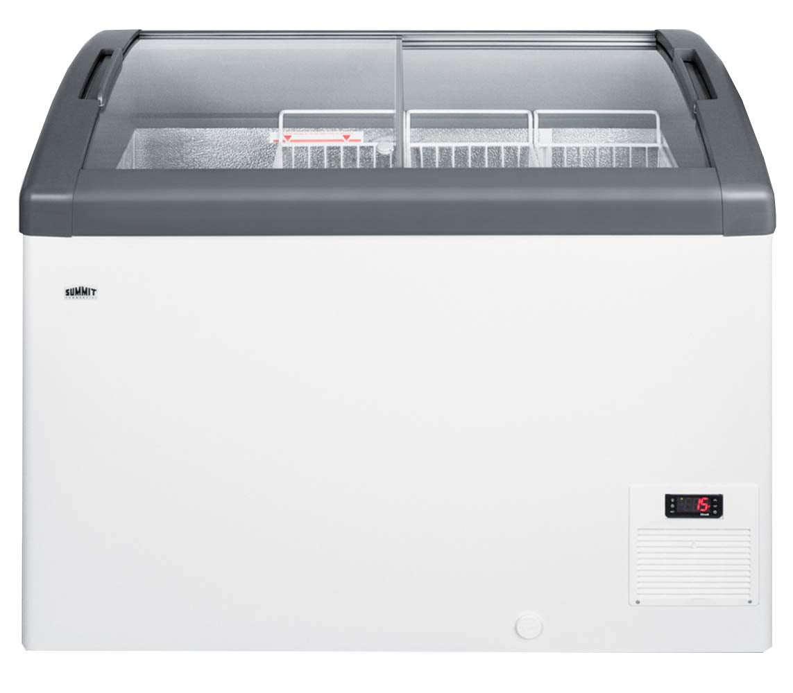 Summit Focus106 Top Display Commercial Freezer With 9.5 Cu. Ft. Capacity Digital Thermostat Sliding Glass Lid Manual Defrost Cas