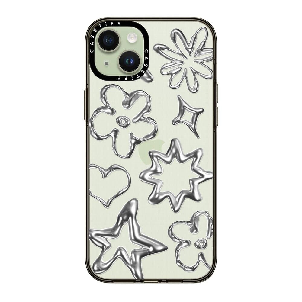 Casetify Compact Iphone 15 Plus Case [2X Military Grade Drop Tested / 4Ft Drop Protection]   Chrome Doodles   Clear Black