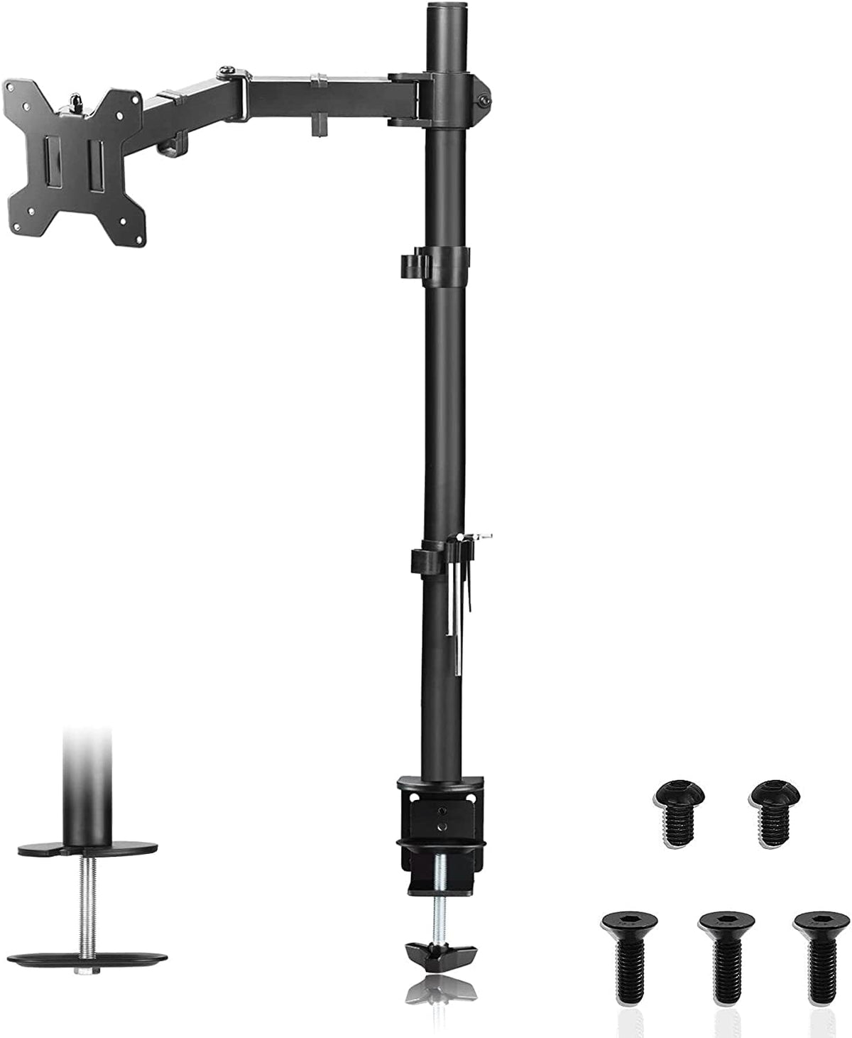 Suptek Single Led Lcd Monitor Stand Up Desk Mount For 1 / One Screen Up To 27 Inch Extra Tall 31.5 Inch Pole Heavy Duty Fully Ad