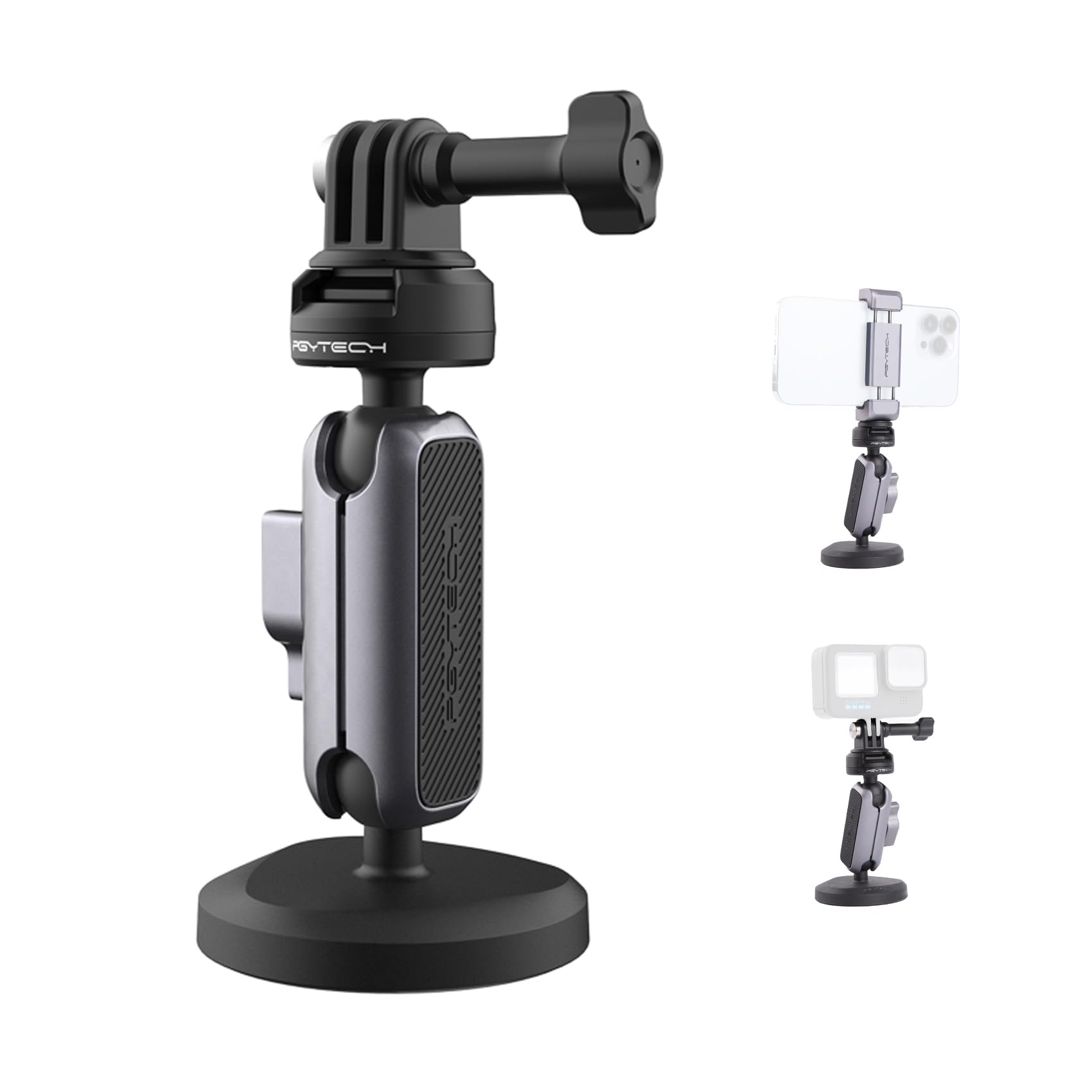 Pgytech Caplock Magnetic Camera Mount Compatible For Dji Osmo Action4/3/2, Gopro 10/9/8, Osmo Pocket 2, Insta360, Double Ball Head Mechanism With 1/4' 20 Standard Thread Adapter