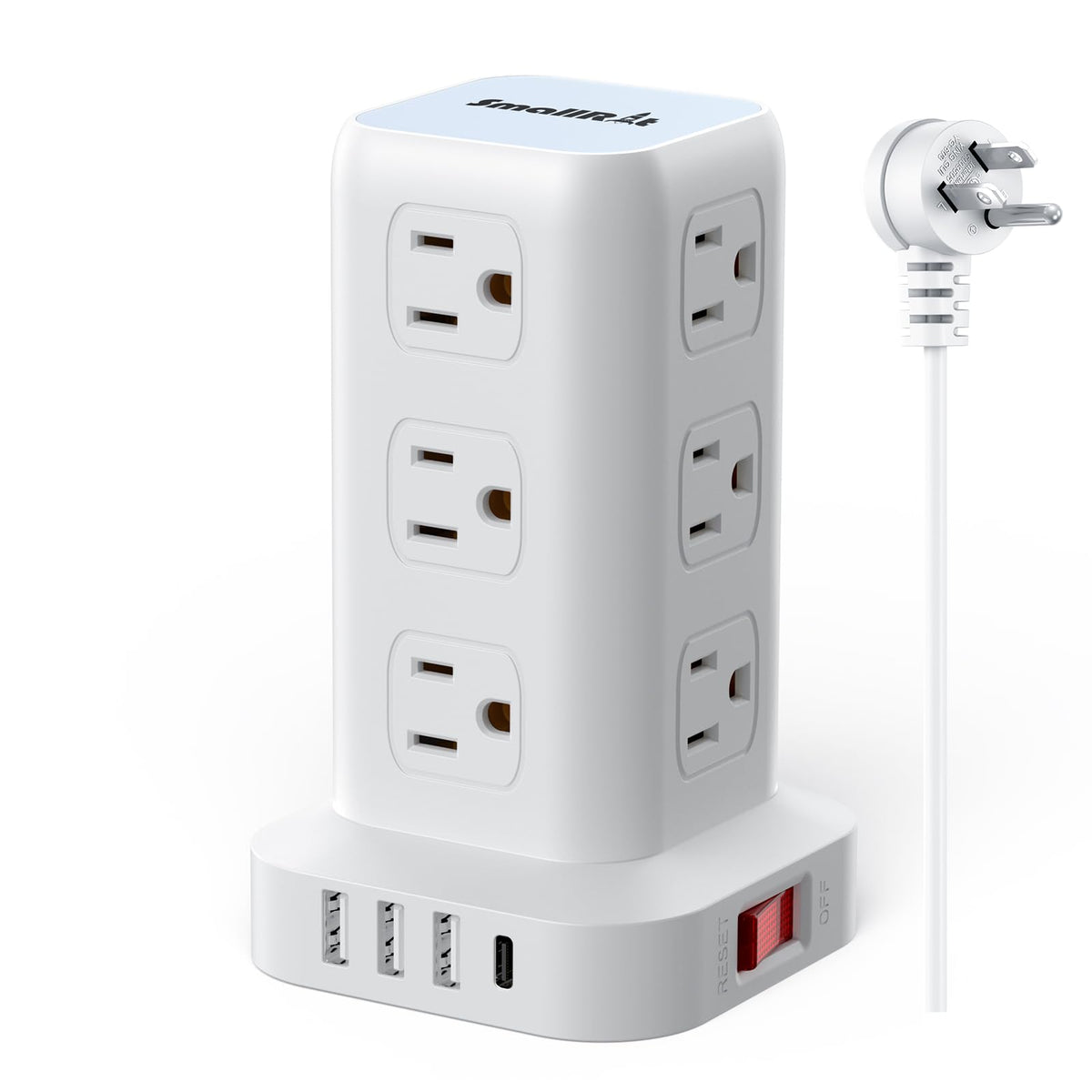 PD20W Power Strip Tower Surge Protector,16.5FT Extension Cord,Power Strip with USB 12 Outlets with 4 USB Ports (1 USB C), Flat P