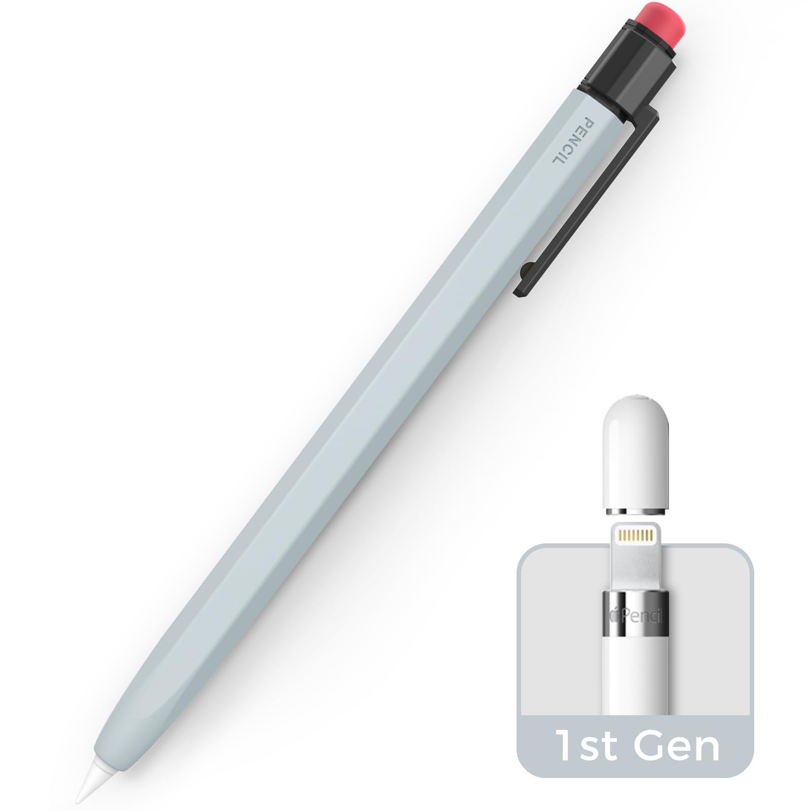 TRONWIN Apple Pencil 1st Generation Case, Silicone Pencil Sleeve Cover Perfect Grip Skin Classic Design with Sturdy Clip Compati
