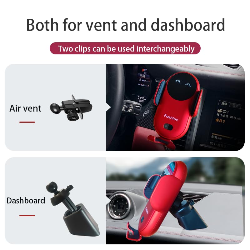 Carrotech Wireless Car Charger Mount, Cute Car Phone Holder, Automatic Clamping Air Vent Dashboard Smart Phone Holder For Iphone