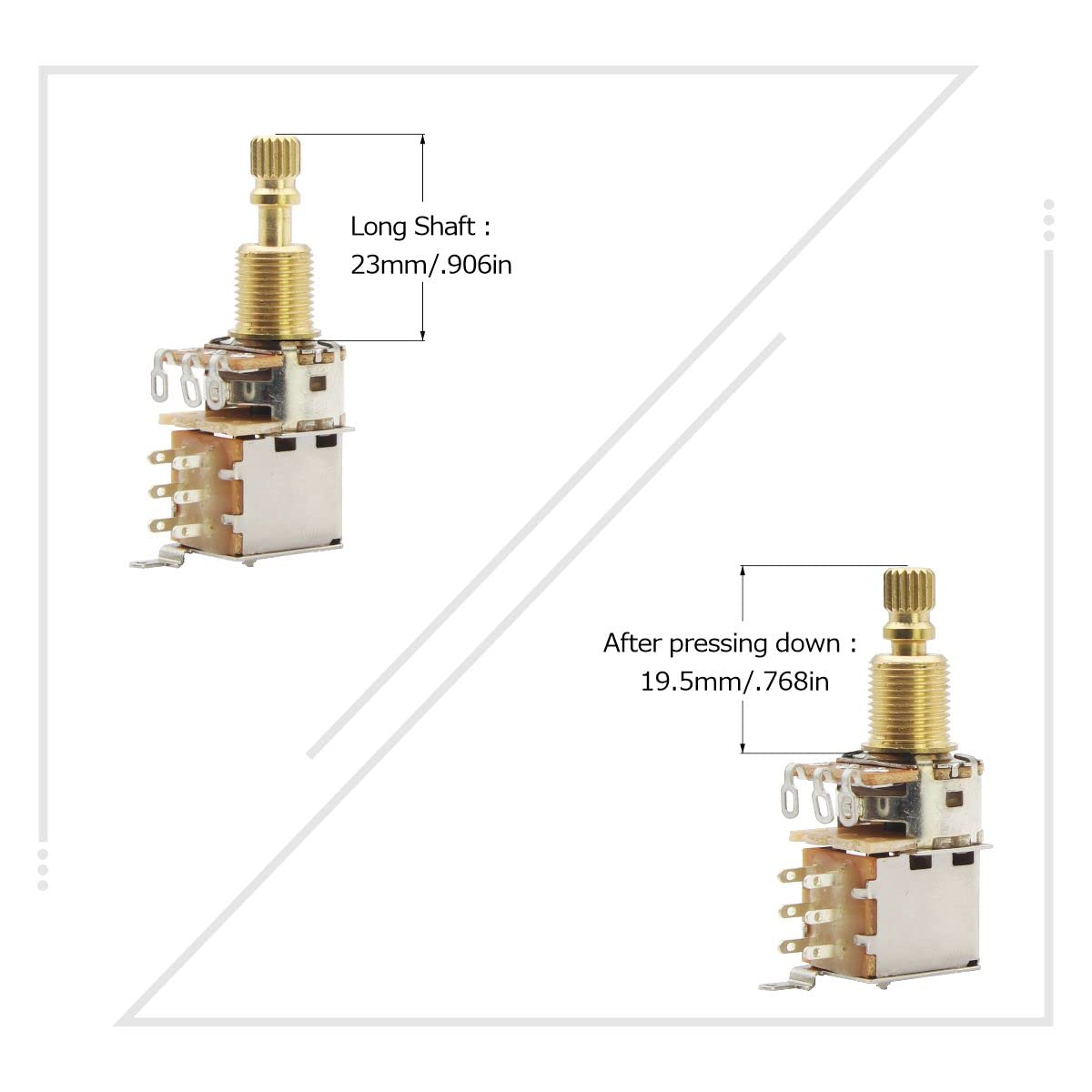 Fleor 2Pcs A250K Push Push Guitar Pots Audio Taper Potentiometers Long Copper Split Shaft