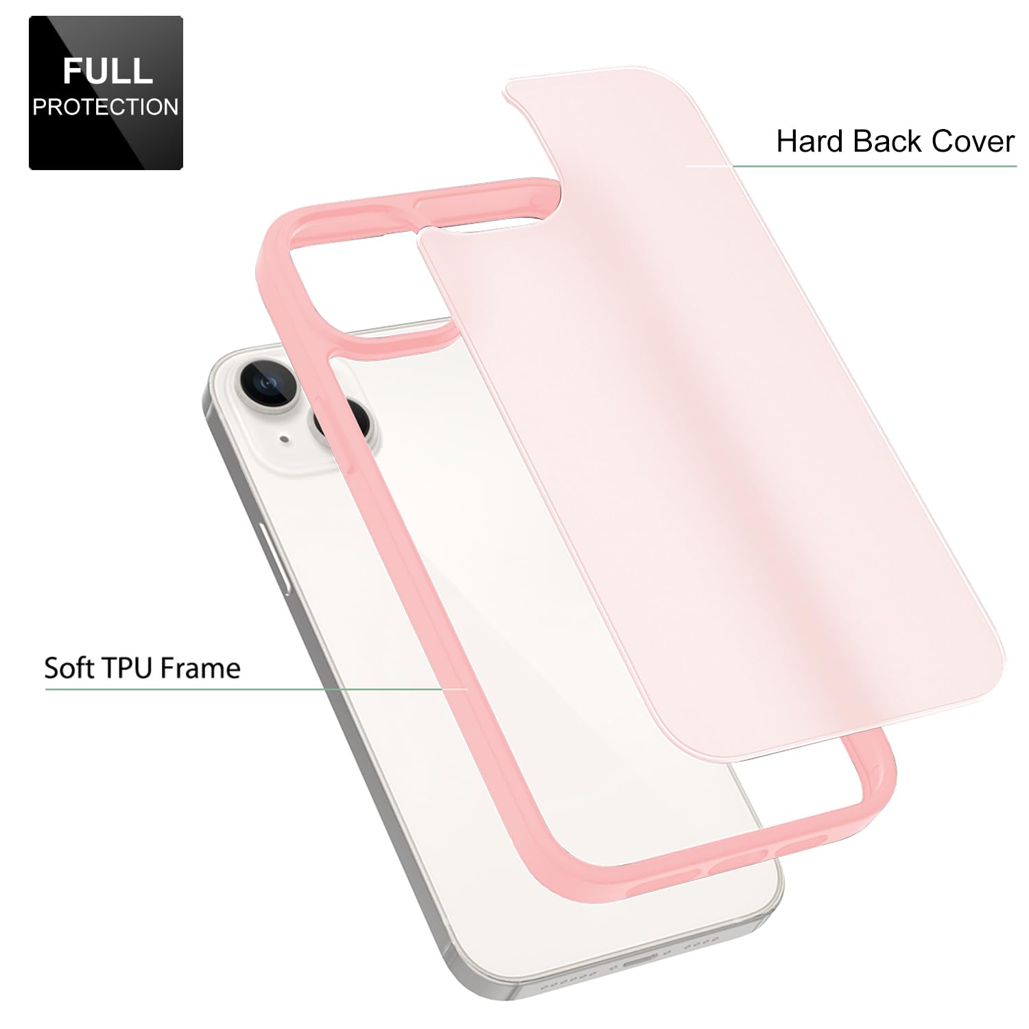 TENOC iPhone 13 Mini Case, Translucent Pink Matte Hard Back Cover, Protective Bumper for 5.4 Inch Phone