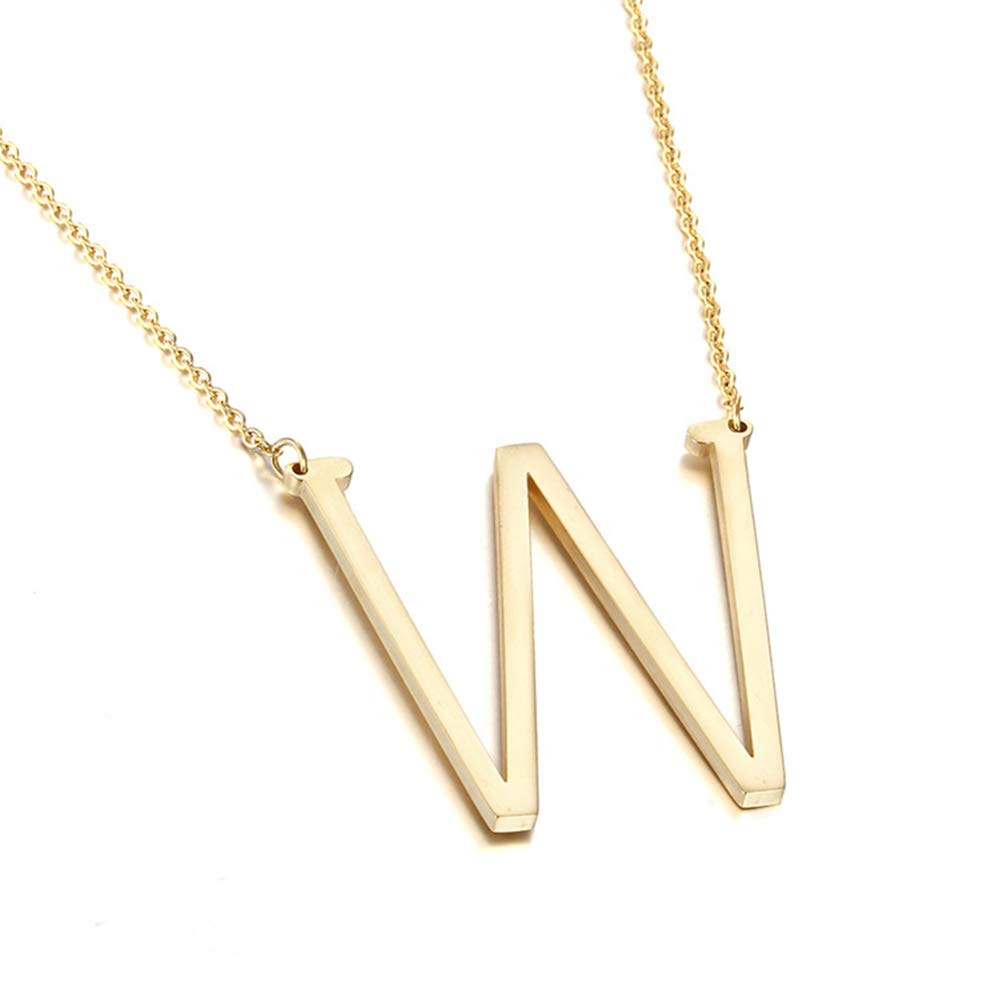 Momol Sideways Initial Necklace 18K Gold Plated Stainless Steel Large Big Letter W Pendant Necklace Script Name Monogram Necklac