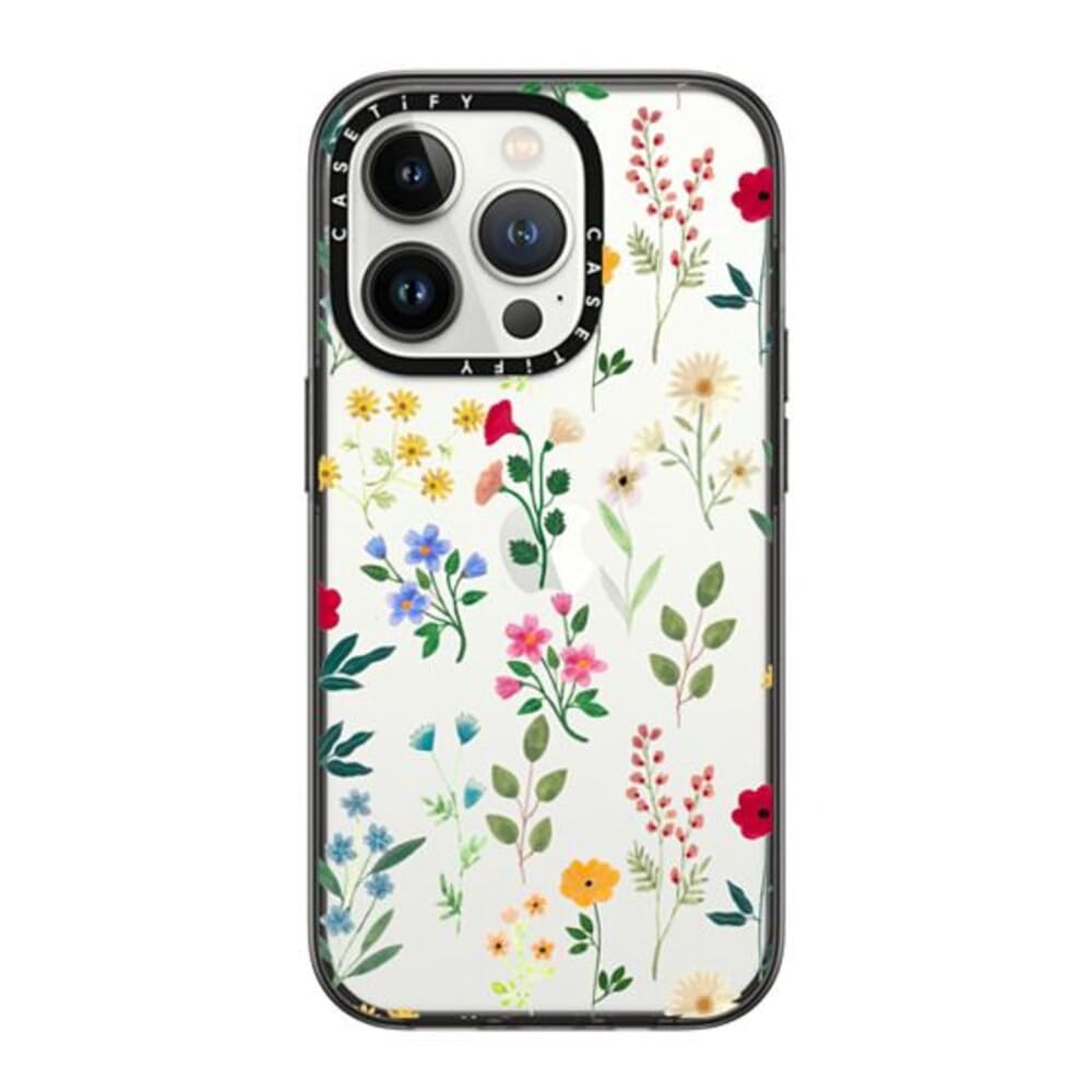 Casetify Compact Iphone 14 Pro Case [2X Military Grade Drop Tested / 4Ft Drop Protection]   Spring Botanicals 2   Clear Black