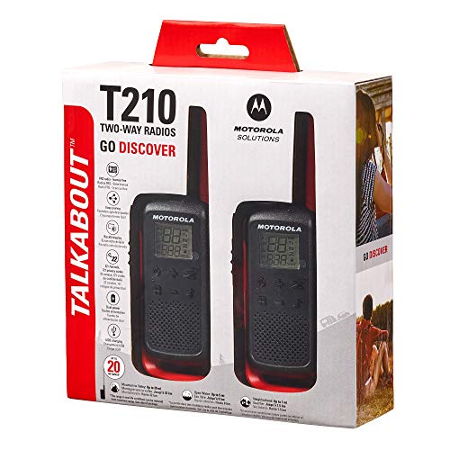 Motorola Solutions, Portable Frs, T210, Talkabout, Two Way Radios, Rechargeable, 22 Channel, 20 Mile, Black W/Red, 2 Pack