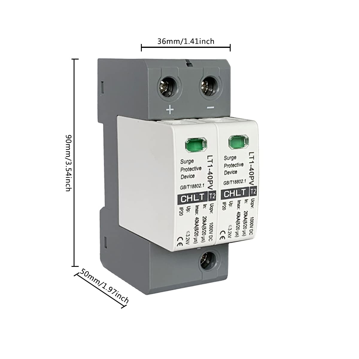 2P Surge Arrester Device, Dc Protector Breaker Device 1000V Dc Voltage Pc Flame Retardant Shell Low Voltage Arrester 3.0Kv Light