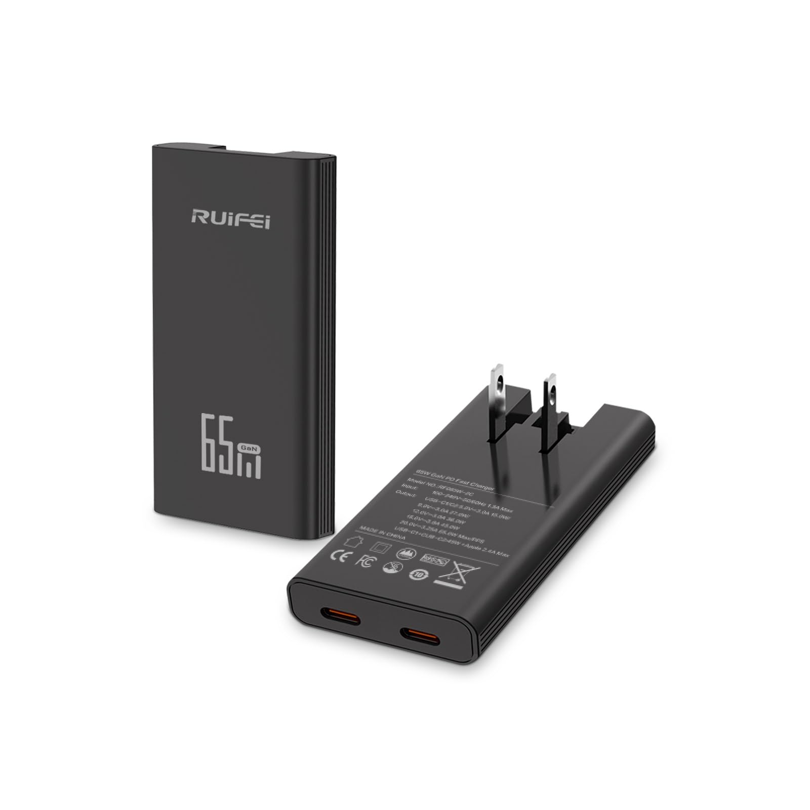 65W Flat USB Wall Charger|Foldable Plug|Dual USBC Ports