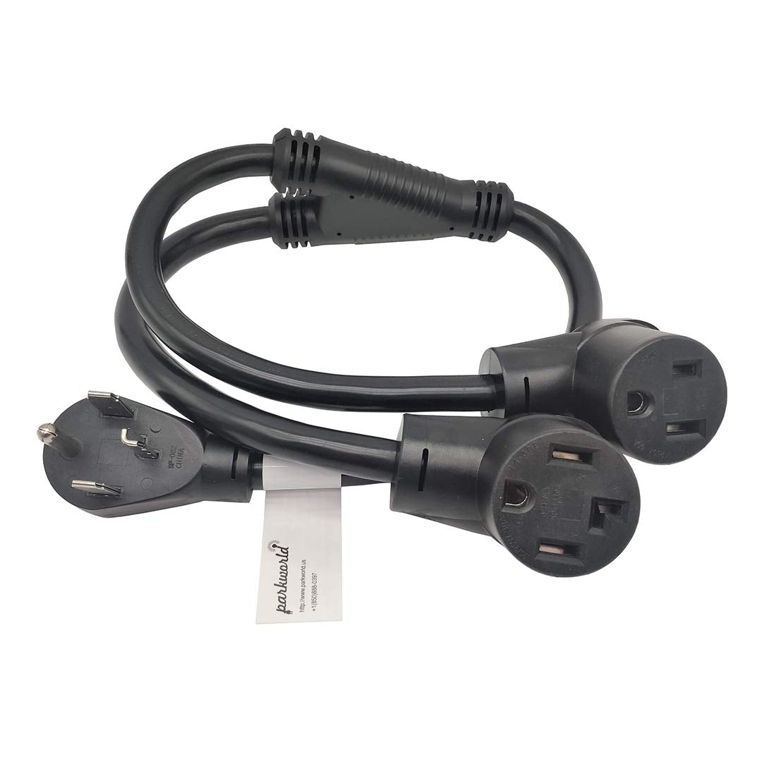 Parkworld 62152 Dryer Splitter, Nema 14 30 Male Plug To 14 30 & 6 50 Female Receptacle, Dryer 4 Prong 30 Amp Y Adapter Cord