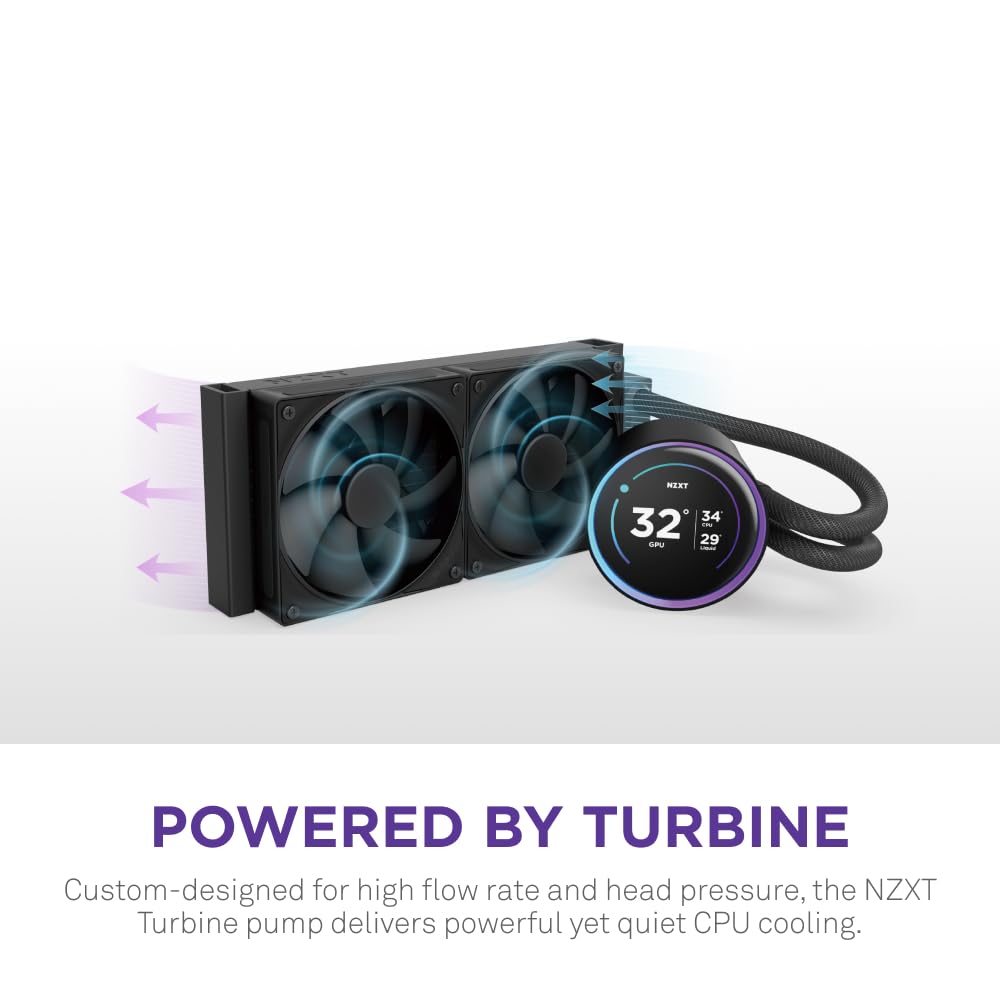 Nzxt Kraken Elite 240 2024   Aio Cpu Liquid Cooler   240Mm Radiator   2 X F120P Fans   Customizable 2.72'' Ips Lcd   Nzxt Turbin
