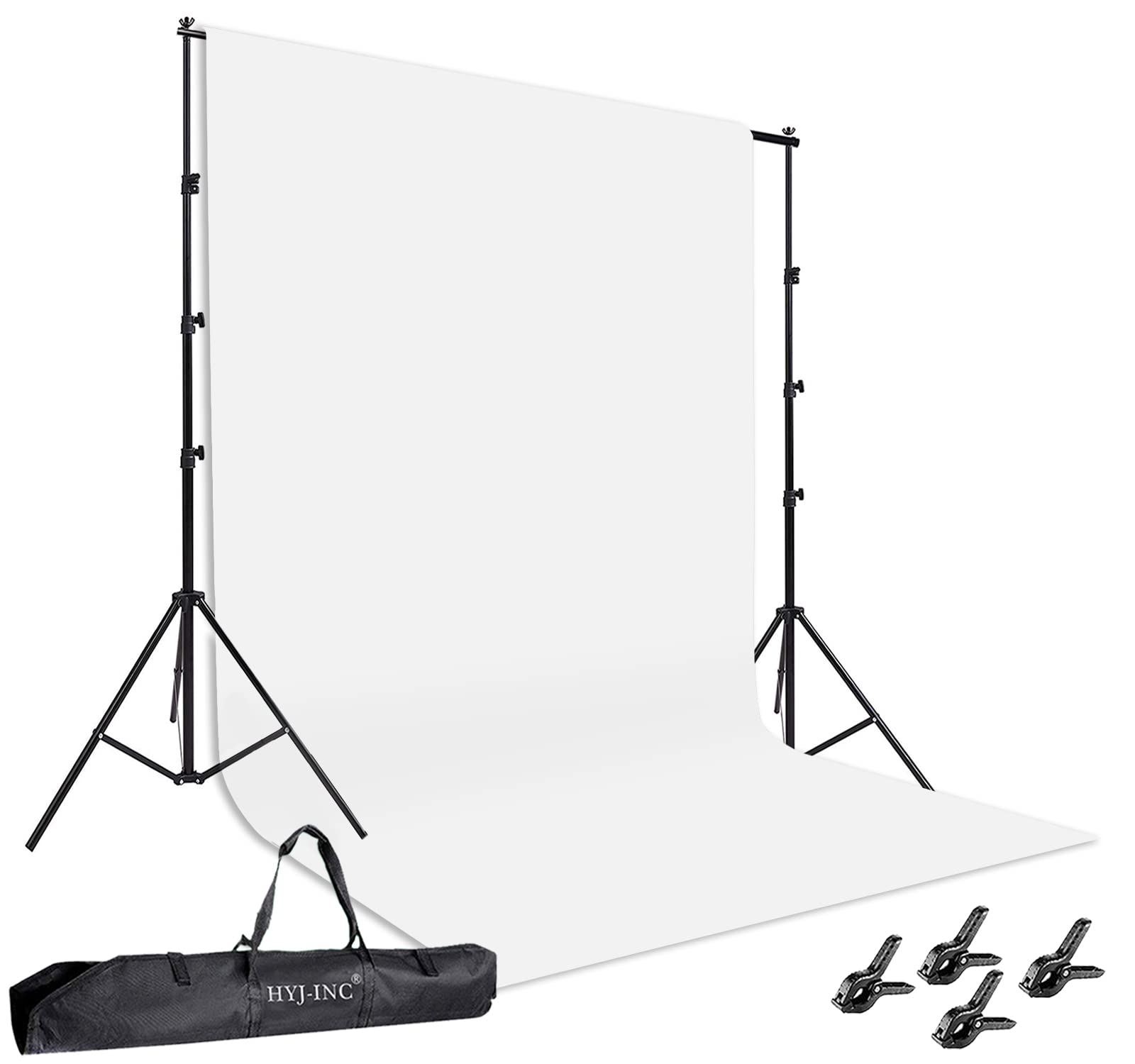 Hyj Inc Photo Background Support System With 8.5 X 10Ft Backdrop Stand Kit, 100% White Cotton Muslin Backdrop,Clamp, Carry Bag F