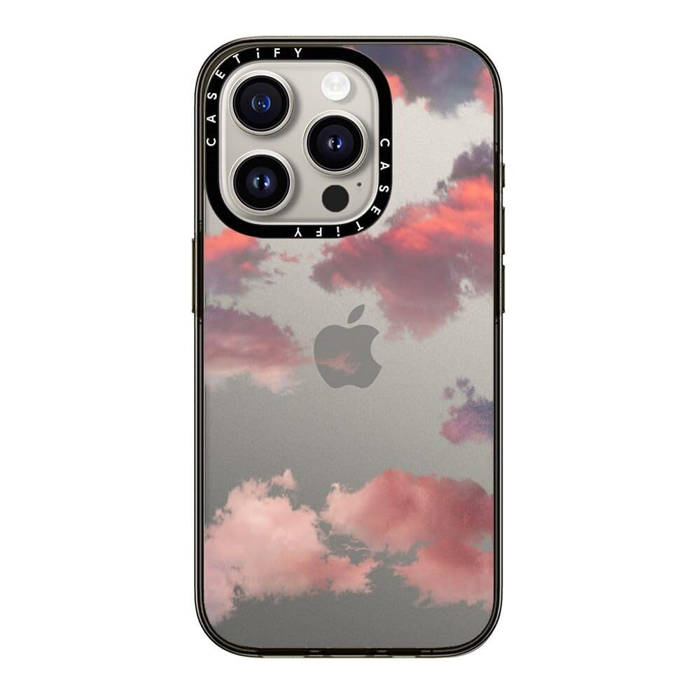 Casetify Compact Iphone 15 Pro Case [2X Military Grade Drop Tested / 4Ft Drop Protection]   Clouds (Red)   Clear Black
