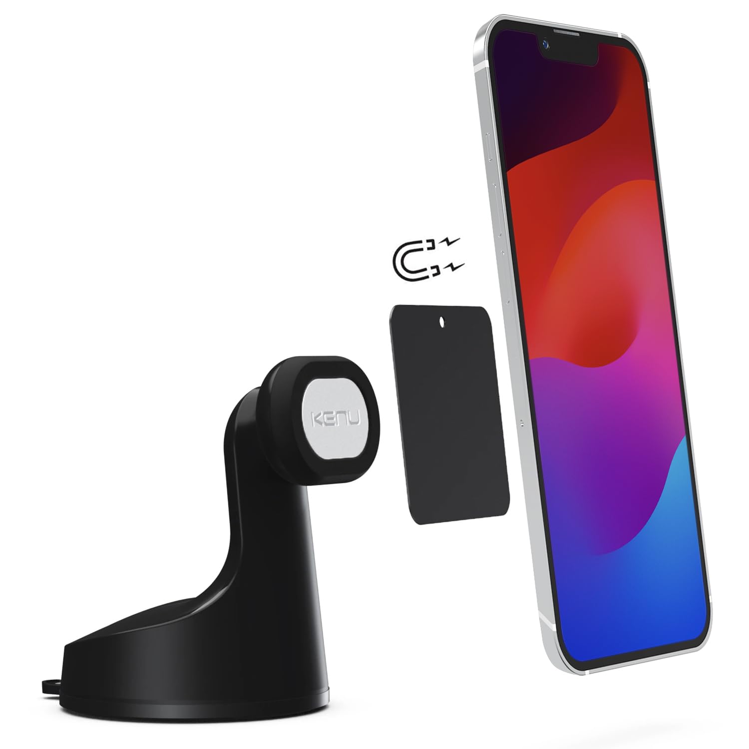 Kenu Airbase Magnetic Dashboard And Windshield Car Phone Holder Mount, Magnetic Cell Phone Holder With 360-Degree Pivot And Stro