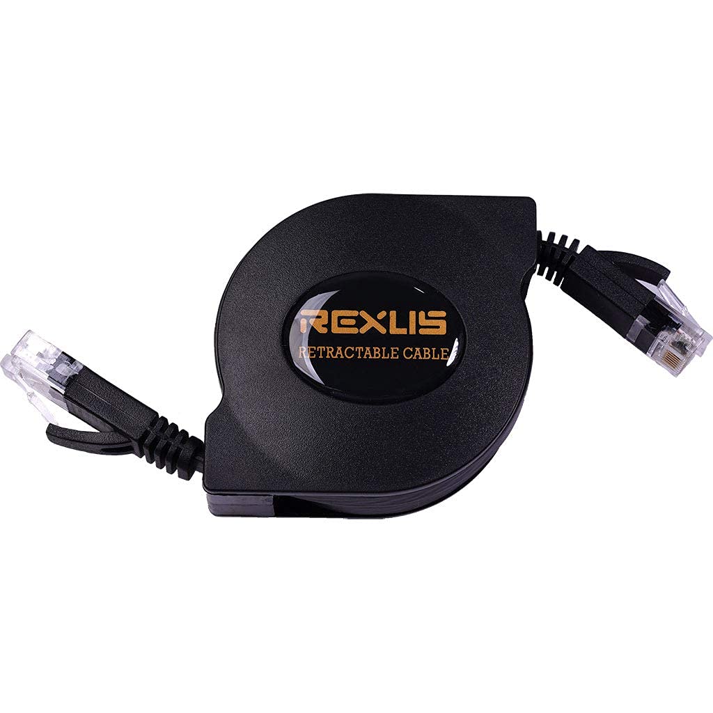Rexus Retractable Cat 6 Flat Ethernet Network Cable 6.6 Ft, 10 Gigabit High Speed Lan Wires Internet Patch Cable With Rj45 Conne