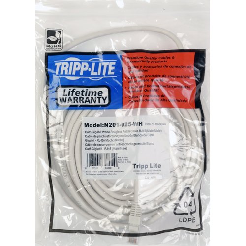 Tripp Lite Cat6 Gigabit Snagless Molded Patch Cable (Rj45 M/M)   White, 25 Ft.(N201 025 Wh)