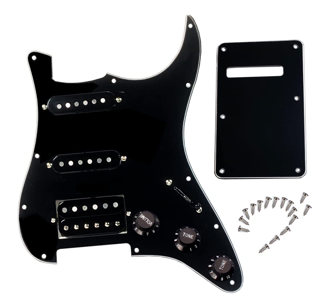 Lamsam Prewired Strat Pickguard With Ssh Pickup Set, 3-Ply Pick Guard Loaded High Output Alnico V Single Coil Humbucker Pick-Ups