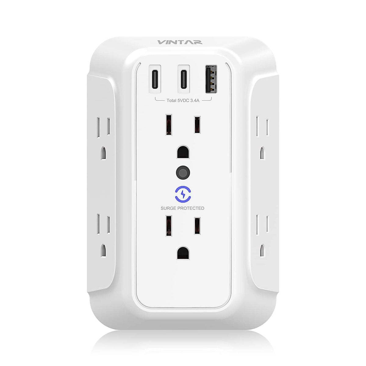 Surge Protector Outlet Extender, Vintar 6 Outlet Splitter With 3 Usb Charging Ports (2 Usb C Ports), 900J Multi Plug Outlet Powe