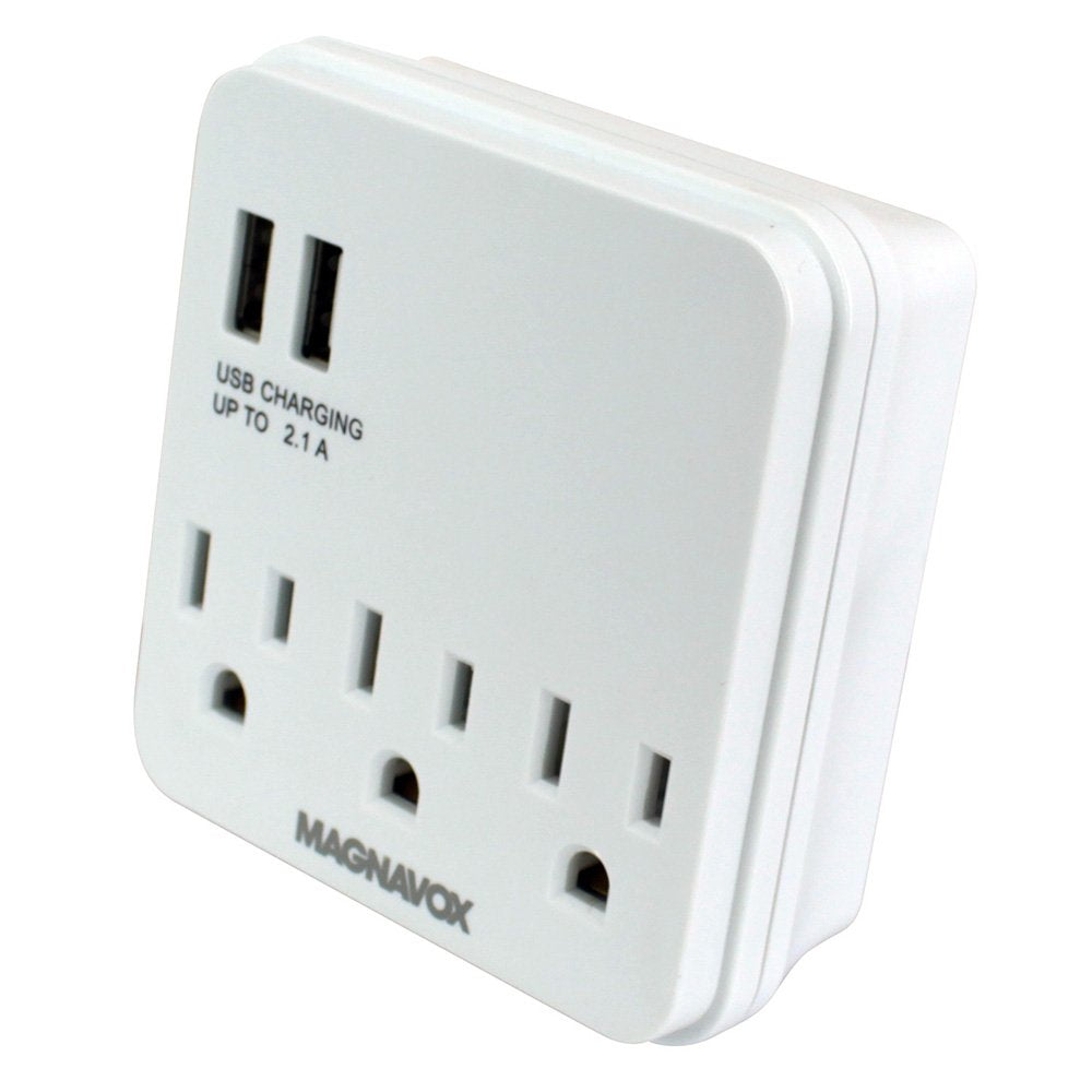 Magnavox Desk Top 2 Usb Ports And 3 Wall Outlets Multi Functional Wall Outlet Surge Protector Charging Port